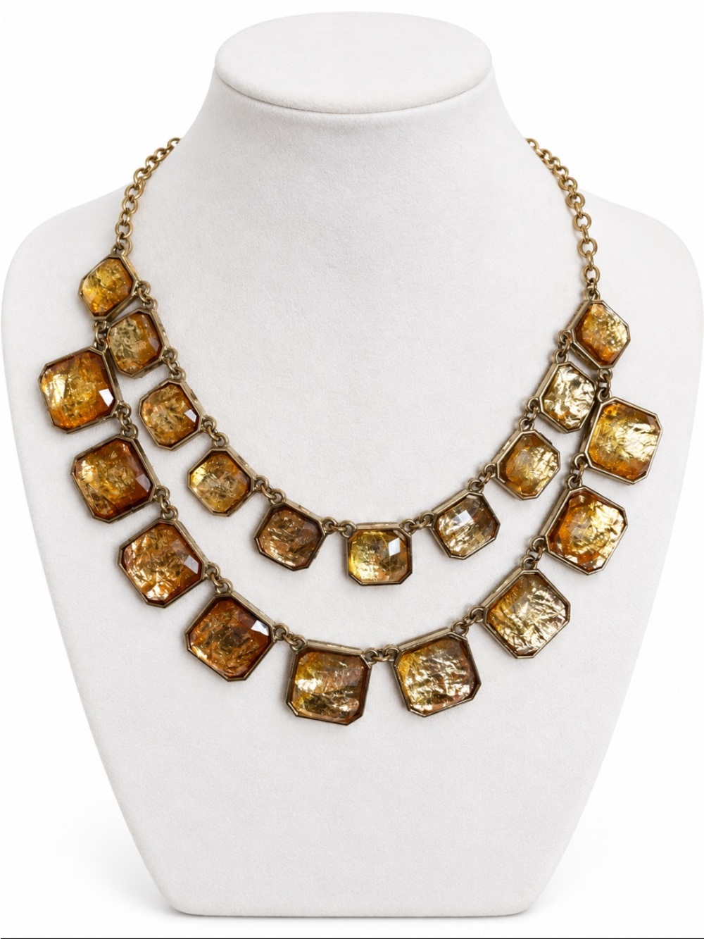 Amber & Champagne Faceted Stone Double Layer Statement Necklace